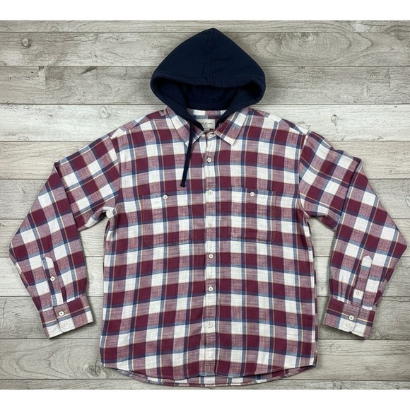 American Eagle Outfitters Other - American Eagle Mens XXL Plaid Hooded Flannel Shirt Burgundy Streetwear Skater
